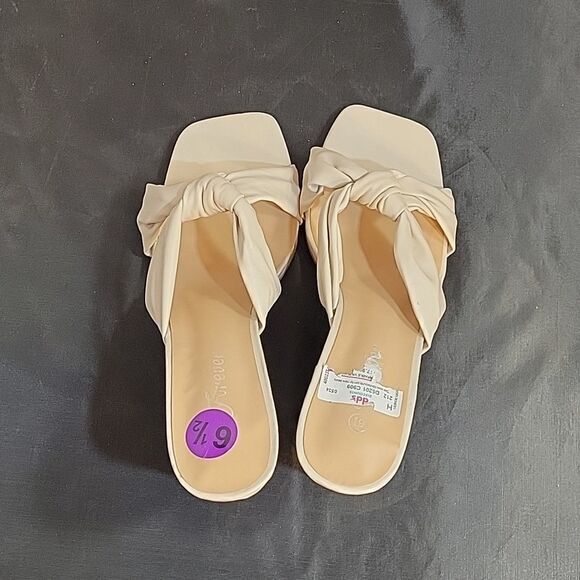 BRAND NEW FOREVER SQUARE TOE BOWTIE SLIDES HEEL BACKLESS CHUNKY HEEL SANDAL - Picture 8 of 15